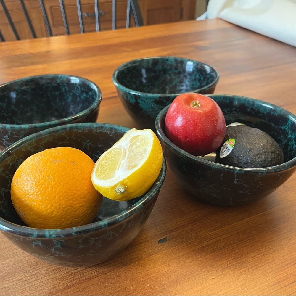 Bennington Potters - 4 Large Basic Bowls- Black on Green -like Heath